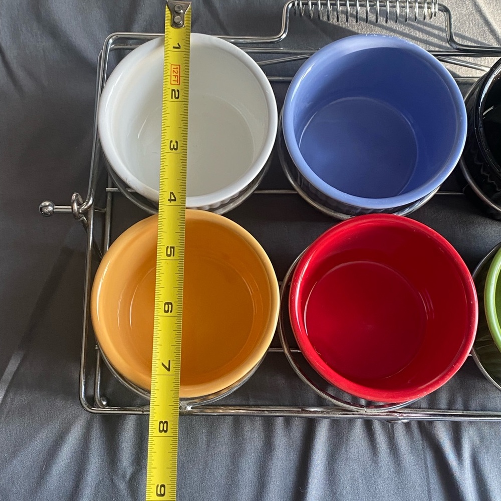 Colorful Ceramic Ramekin Set with Metal Rack - Picture 3 of 6